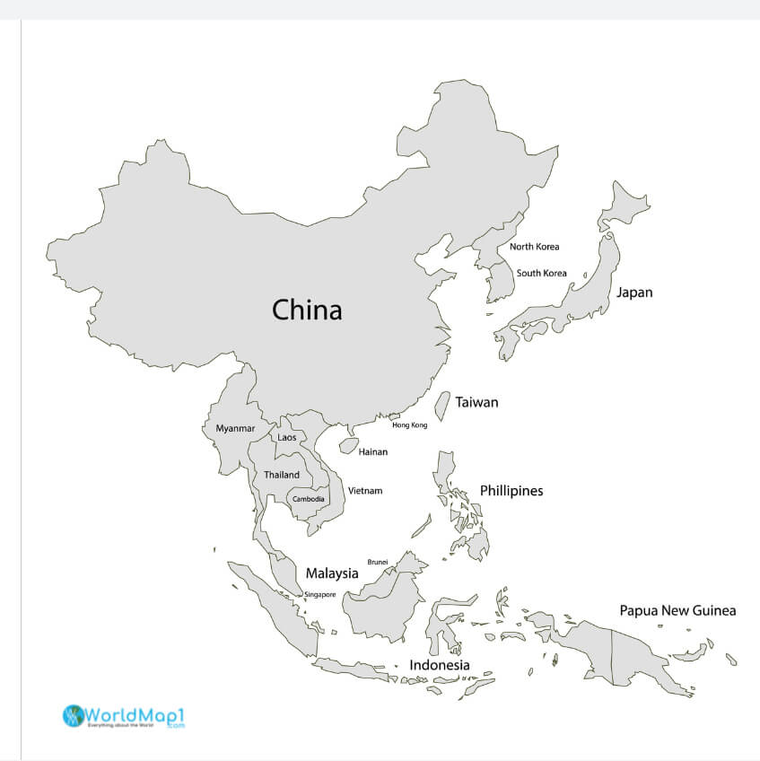 Carte des pays d'Asie du Sud-Est avec Taiwan
